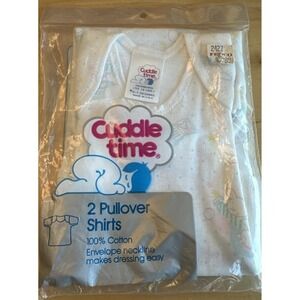 Vintage‎ RARE Cuddle Time 2 Pullover Shirts Newborn- 13lbs Envelope Neckline NEW